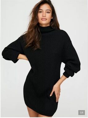 Aritzia Wilfred Montpellier Merino Wool Black Mockneck Sweater Dress - XS